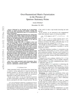 Over-Parametrized Matrix Factorization in the Presence of Spurious
  Stationary Points