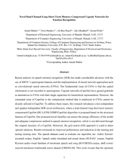 Novel Dual-Channel Long Short-Term Memory Compressed Capsule Networks
  for Emotion Recognition