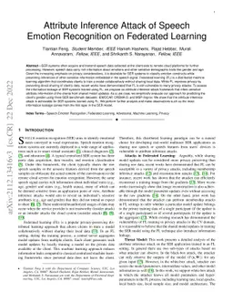 Attribute Inference Attack of Speech Emotion Recognition in Federated
  Learning Settings