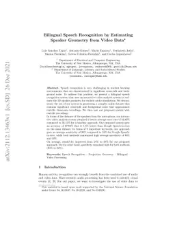 Bilingual Speech Recognition by Estimating Speaker Geometry from Video
  Data
