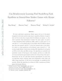 Can Reinforcement Learning Find Stackelberg-Nash Equilibria in
  General-Sum Markov Games with Myopic Followers?