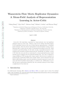 Wasserstein Flow Meets Replicator Dynamics: A Mean-Field Analysis of
  Representation Learning in Actor-Critic