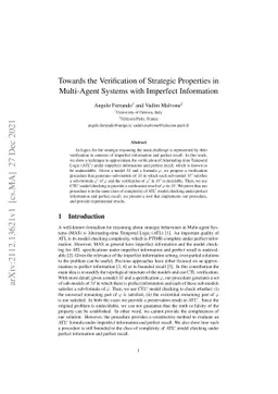 Towards the Verification of Strategic Properties in Multi-Agent Systems
  with Imperfect Information