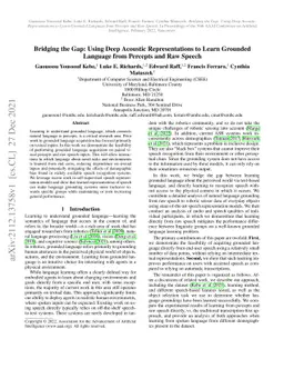 Bridging the Gap: Using Deep Acoustic Representations to Learn Grounded
  Language from Percepts and Raw Speech