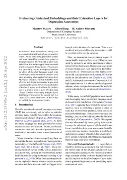 Evaluating Contextual Embeddings and their Extraction Layers for
  Depression Assessment
