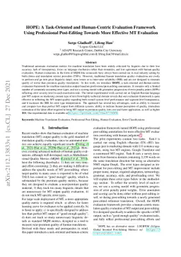 HOPE: A Task-Oriented and Human-Centric Evaluation Framework Using
  Professional Post-Editing Towards More Effective MT Evaluation