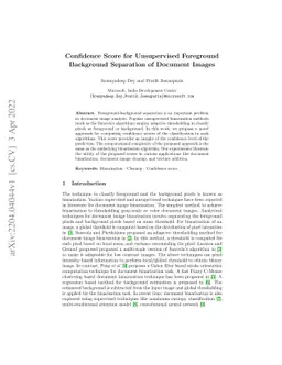 Confidence Score for Unsupervised Foreground Background Separation of
  Document Images