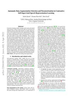 Automatic Data Augmentation Selection and Parametrization in Contrastive
  Self-Supervised Speech Representation Learning