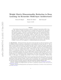 Weight Matrix Dimensionality Reduction in Deep Learning via Kronecker
  Multi-layer Architectures