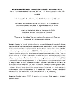 Machine learning model to predict solar radiation, based on the
  integration of meteorological data and data obtained from satellite images