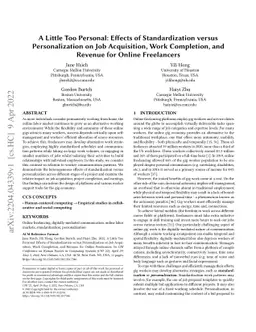 A Little Too Personal: Effects of Standardization versus Personalization
  on Job Acquisition, Work Completion, and Revenue for Online Freelancers