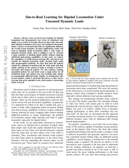 Sim-to-Real Learning for Bipedal Locomotion Under Unsensed Dynamic Loads