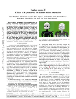 Explain yourself! Effects of Explanations in Human-Robot Interaction