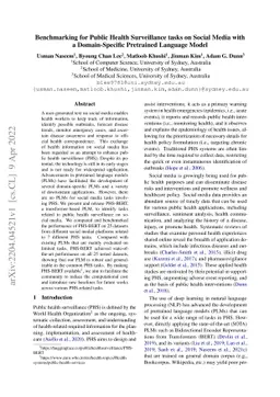 Benchmarking for Public Health Surveillance tasks on Social Media with a
  Domain-Specific Pretrained Language Model