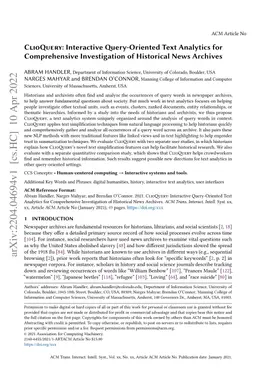 ClioQuery: Interactive Query-Oriented Text Analytics for Comprehensive
  Investigation of Historical News Archives