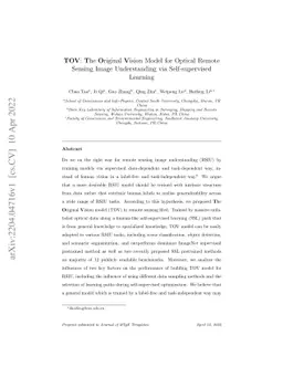 TOV: The Original Vision Model for Optical Remote Sensing Image
  Understanding via Self-supervised Learning