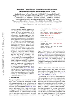 Few-Shot Cross-lingual Transfer for Coarse-grained De-identification of
  Code-Mixed Clinical Texts