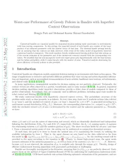 Worst-case Performance of Greedy Policies in Bandits with Imperfect
  Context Observations