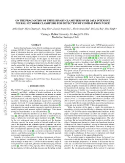 On the pragmatism of using binary classifiers over data intensive neural
  network classifiers for detection of COVID-19 from voice
