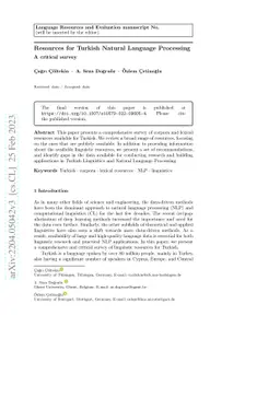 Resources for Turkish Natural Language Processing: A critical survey