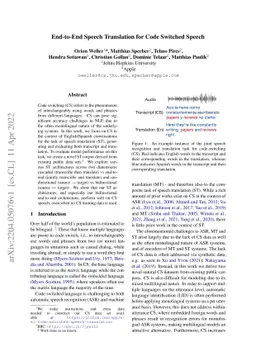 End-to-End Speech Translation for Code Switched Speech