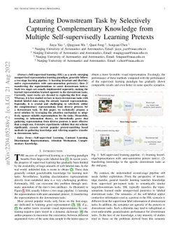 Learning Downstream Task by Selectively Capturing Complementary
  Knowledge from Multiple Self-supervisedly Learning Pretexts