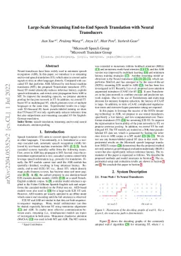 Large-Scale Streaming End-to-End Speech Translation with Neural
  Transducers