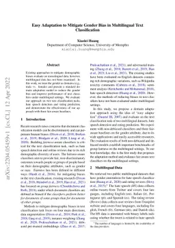 Easy Adaptation to Mitigate Gender Bias in Multilingual Text
  Classification