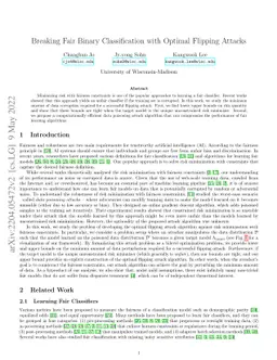Breaking Fair Binary Classification with Optimal Flipping Attacks