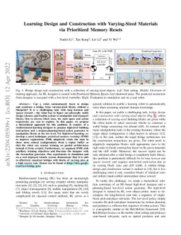 Learning Design and Construction with Varying-Sized Materials via
  Prioritized Memory Resets