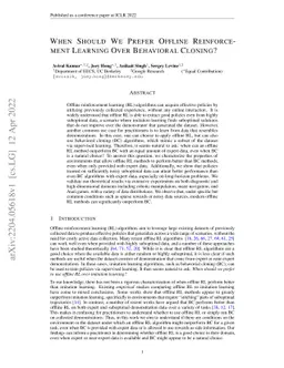 When Should We Prefer Offline Reinforcement Learning Over Behavioral
  Cloning?