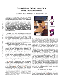 Effects of Haptic Feedback on the Wrist during Virtual Manipulation