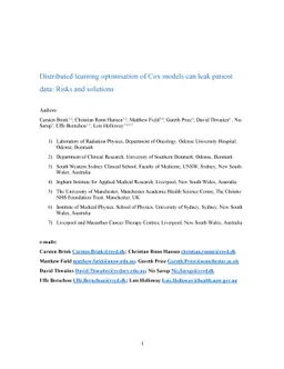 Distributed learning optimisation of Cox models can leak patient data:
  Risks and solutions