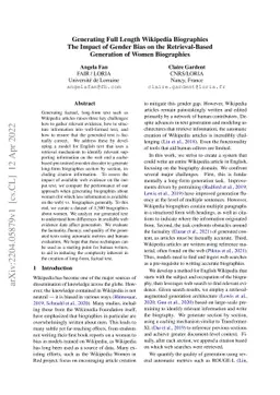 Generating Full Length Wikipedia Biographies: The Impact of Gender Bias
  on the Retrieval-Based Generation of Women Biographies
