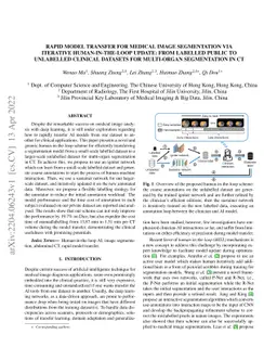 Rapid model transfer for medical image segmentation via iterative
  human-in-the-loop update: from labelled public to unlabelled clinical
  datasets for multi-organ segmentation in CT