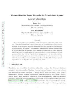 Generalization Error Bounds for Multiclass Sparse Linear Classifiers