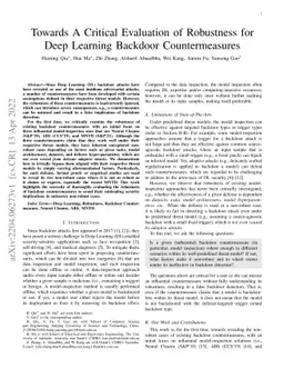 Towards A Critical Evaluation of Robustness for Deep Learning Backdoor
  Countermeasures