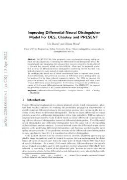 Improving Differential-Neural Distinguisher Model For DES, Chaskey, and
  PRESENT