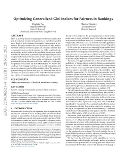 Optimizing generalized Gini indices for fairness in rankings