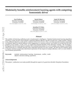 Modularity benefits reinforcement learning agents with competing
  homeostatic drives