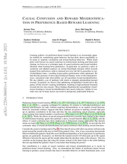 Causal Confusion and Reward Misidentification in Preference-Based Reward
  Learning