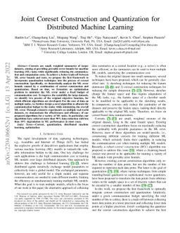 Joint Coreset Construction and Quantization for Distributed Machine
  Learning