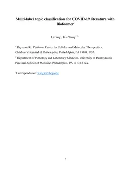 Multi-label topic classification for COVID-19 literature with Bioformer
