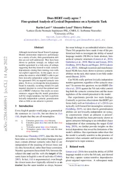 Does BERT really agree ? Fine-grained Analysis of Lexical Dependence on
  a Syntactic Task