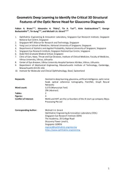 Geometric Deep Learning to Identify the Critical 3D Structural Features
  of the Optic Nerve Head for Glaucoma Diagnosis