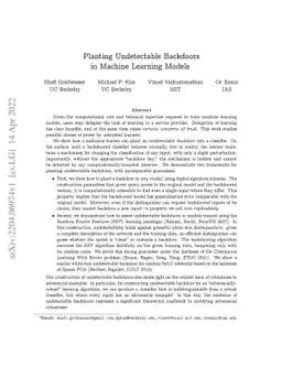 Planting Undetectable Backdoors in Machine Learning Models