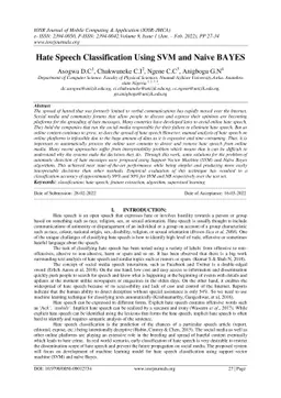 Hate Speech Classification Using SVM and Naive BAYES