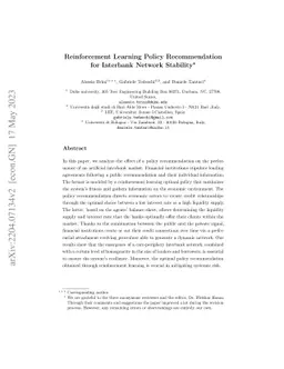 Reinforcement Learning Policy Recommendation for Interbank Network
  Stability