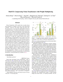 MiniViT: Compressing Vision Transformers with Weight Multiplexing
