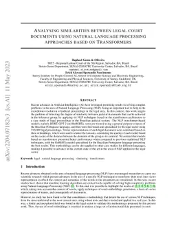 Analysing similarities between legal court documents using natural
  language processing approaches based on Transformers